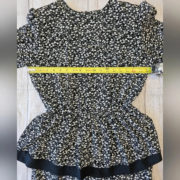 Vintage 80's In Cinq Women's Dress •Size 12• Made In USA Black Floral Ruffle - Picture 4 of 12